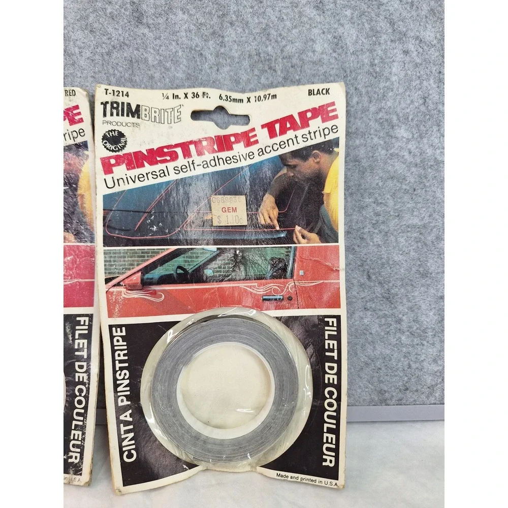 Vintage Trimbrite Pinstripe Tape Red T-1218 Black T-1214 2 Rolls USA